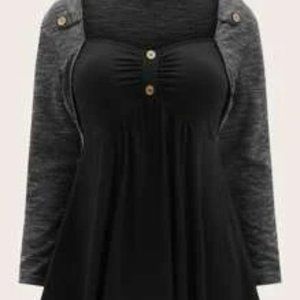 Plus Button Front Ruched Bust Combo Dress